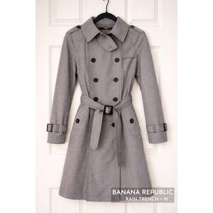 Banana‎ Republic Gingham Trench Raincoat Medium Belted Double Breasted Coat